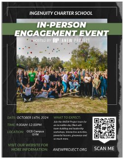 A flyer promoting the team building event for students hosted by The ANEW Project.